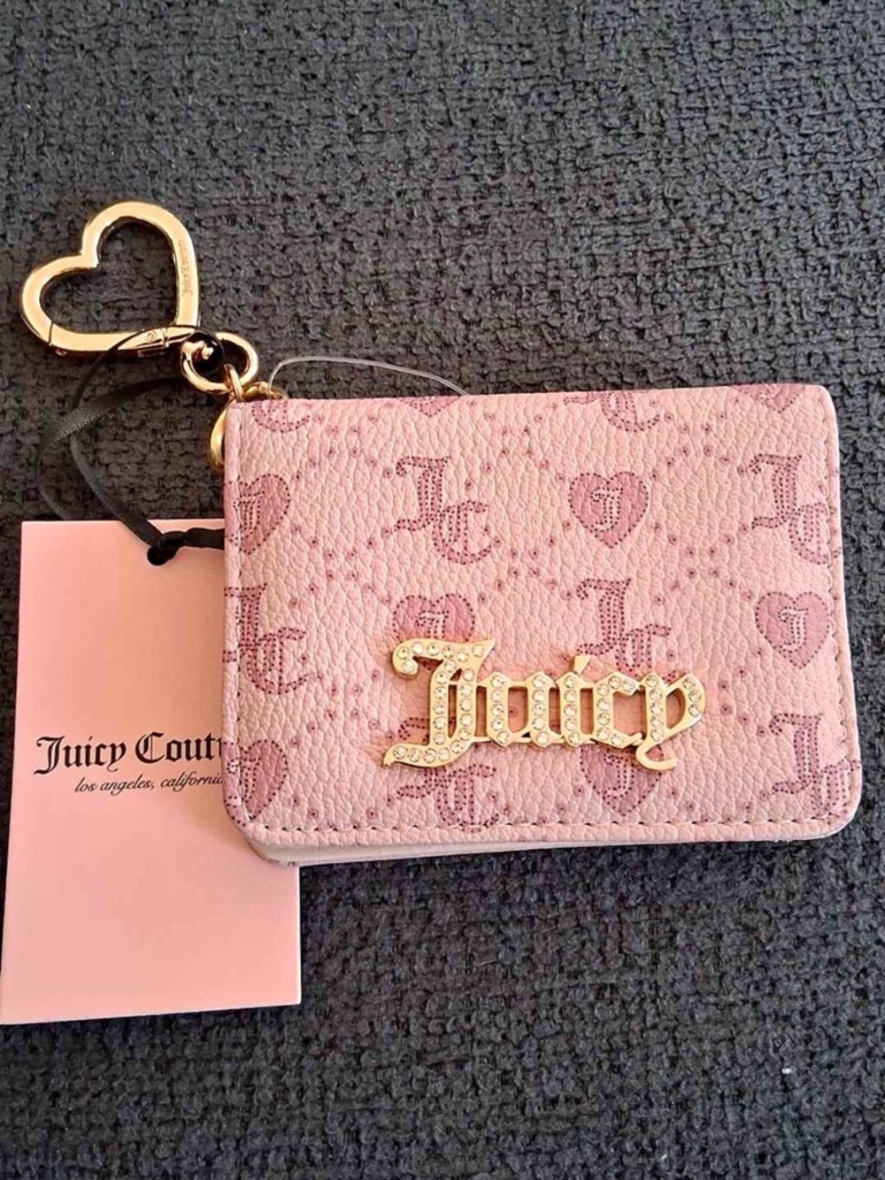 Juicy Couture Pink Monogram Card Holder with Gold Heart Keyring